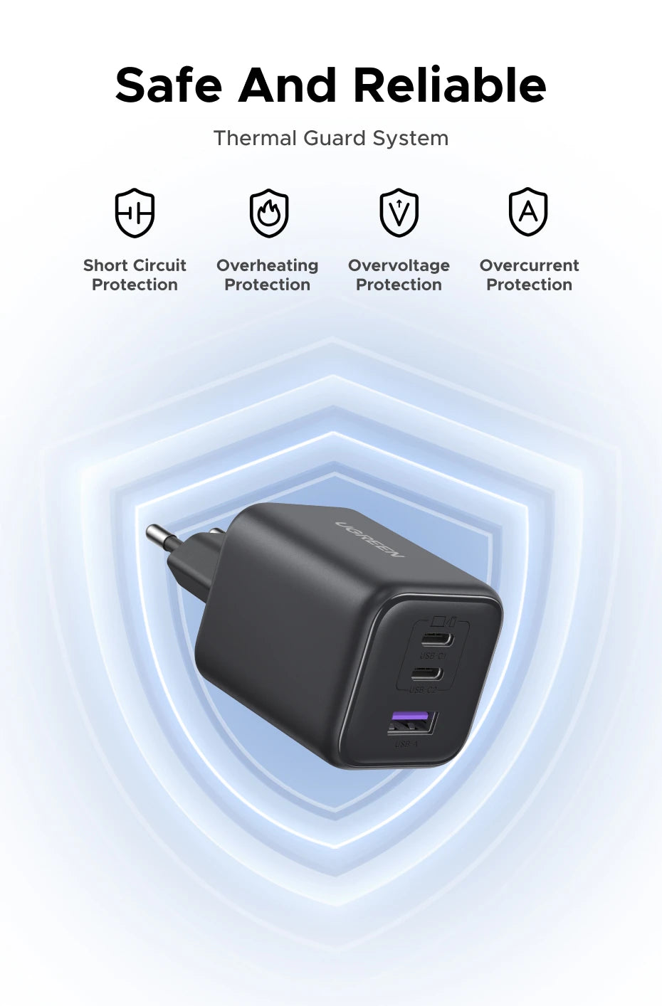 【EU Plug】UGREEN 45W/30W/25W/20W GaN Charger PD3.0 PPS QC3.0 USB C Fast Charger For iPhone 17 16 15 ProMax Samsung S25 iPad Air