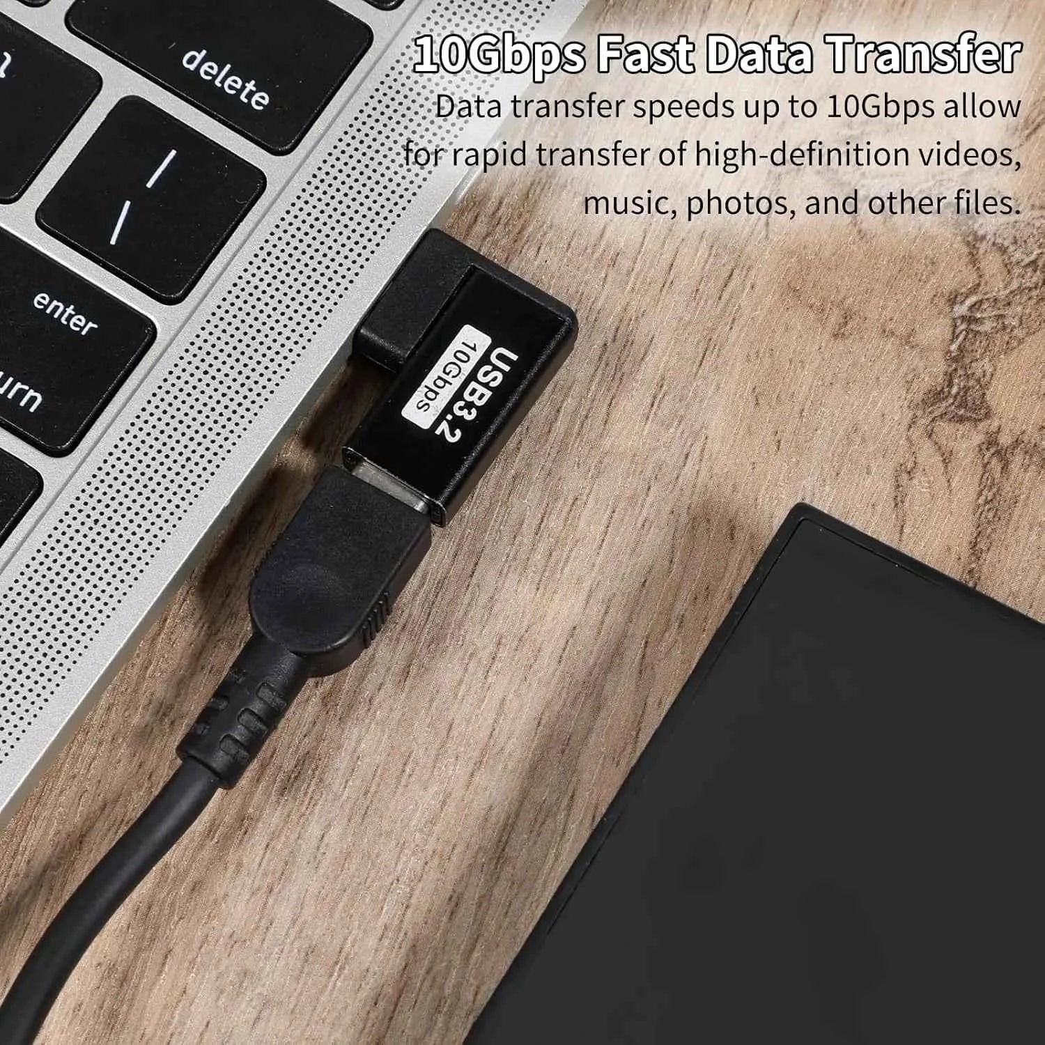 90 Degree USB to USB C Adapter (4 Pack), Up and Down Angle, Left and Right Angle A Male to Type C Female Extender Connector