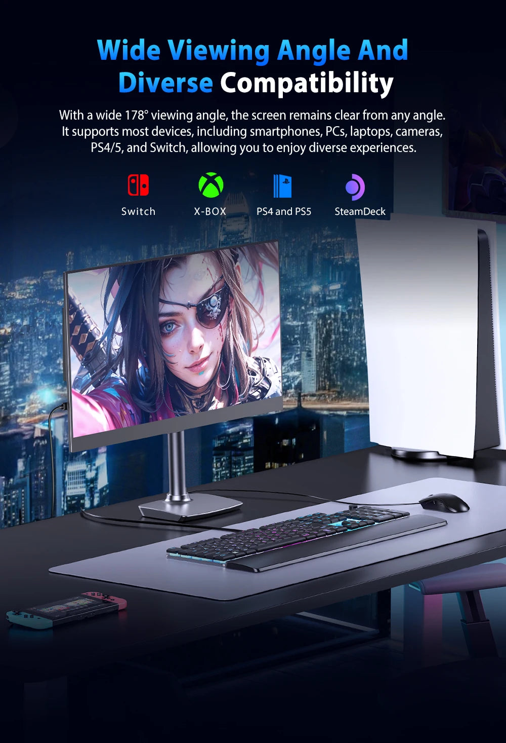 UPERFECT QLED Portable Monitor 16'' 2.5K 2560×1600 16:10 400Nits 100% DCI-P3 HDMI USB-C Travel Gaming Display For Laptop MacBook