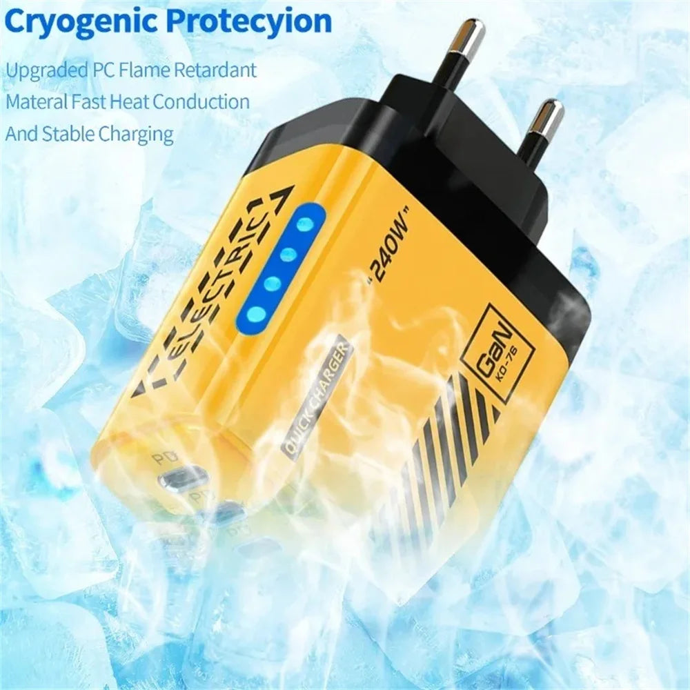 Desktop GaN Charger 240W 5-in-1 Fast Charging Charger 3PD 2USB for iPhone Samsung Xiaomi Tablet EU/US/UK Plug Wall Adapter