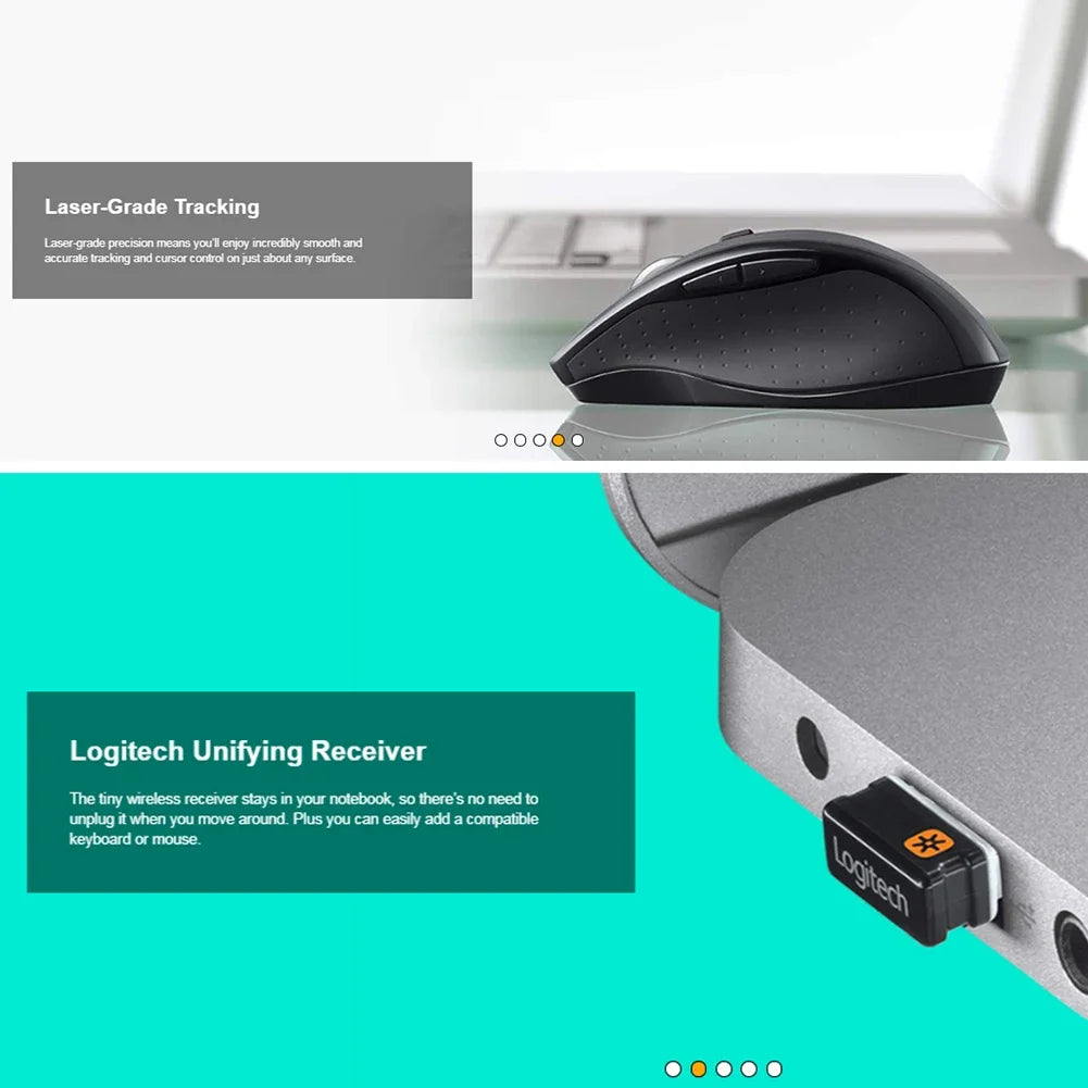 Logitech M705 Wireless Laser Mouse Unifying Receiver Ergonomic Design for PC Laptop Desktop Mac Office Use Computer Peripherals