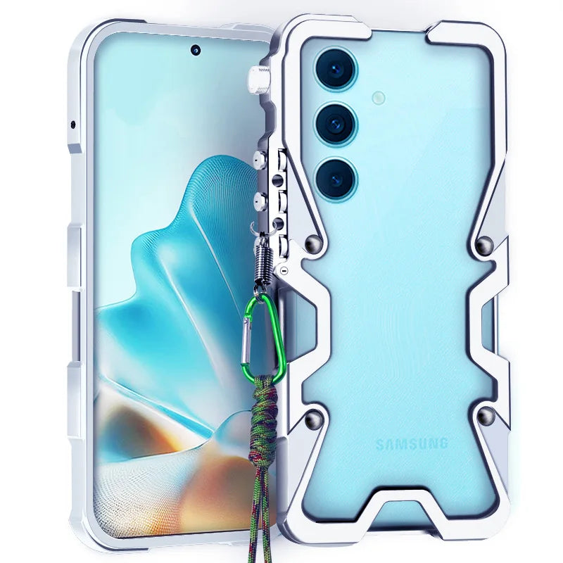 Luxury Armor Metal Aluminum Phone Bumper For Samsung Galaxy S26 S25 S24 Ultra + FE Cover Mechanical Purely Handmade Skull Case