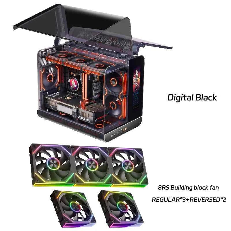 PowerTrain  X-GAMERX Phantom Wings LCD Edition Black Seaview Room Case MATX Vertical Desktop Computer 360 Water-cooling Host