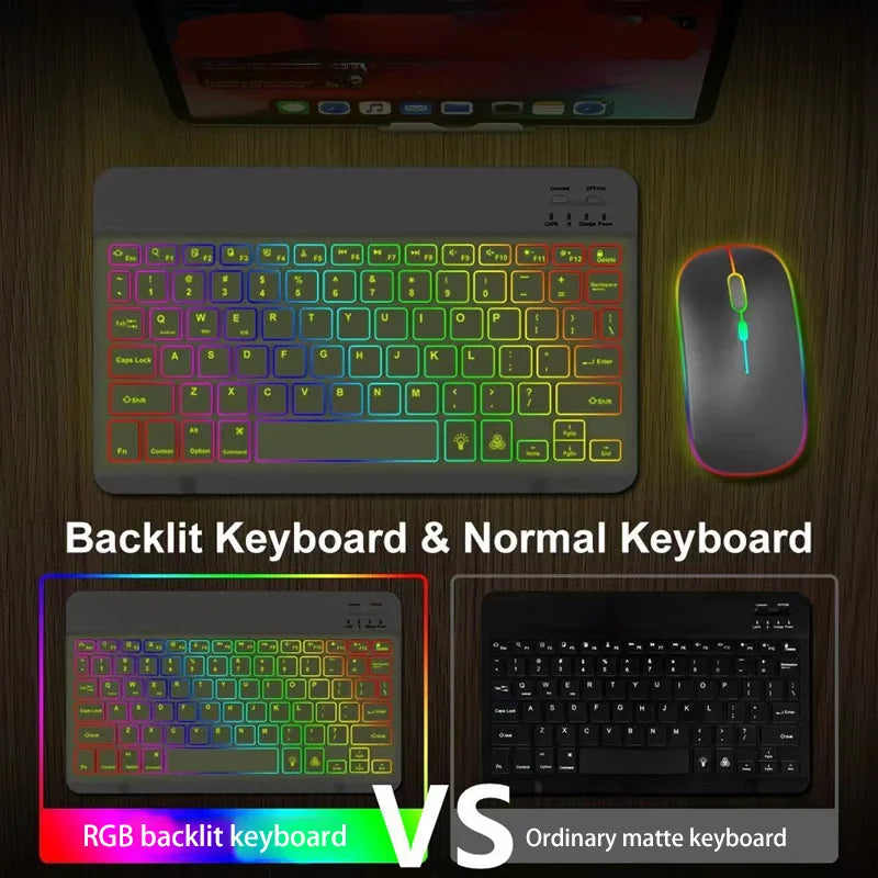 Wireless Bluetooth Backlit Keyboards RGB Colorful Gradient Luminous Mini Keyboard And Mouse Set For Apple Samsung Tablet