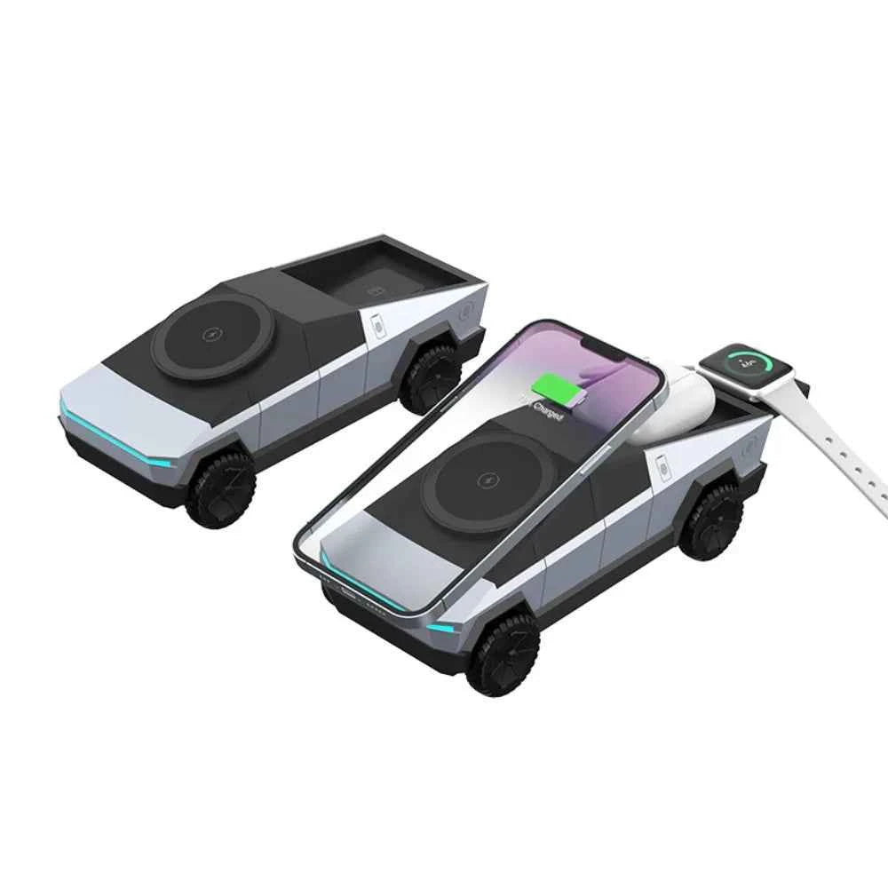 Desktop Cybertruck 3 in 1 Magnetic Fast Wireless Charger Phone Stand For IPhone 16 15 Pro Max, Apple & Samsung Watch Airpods Pro
