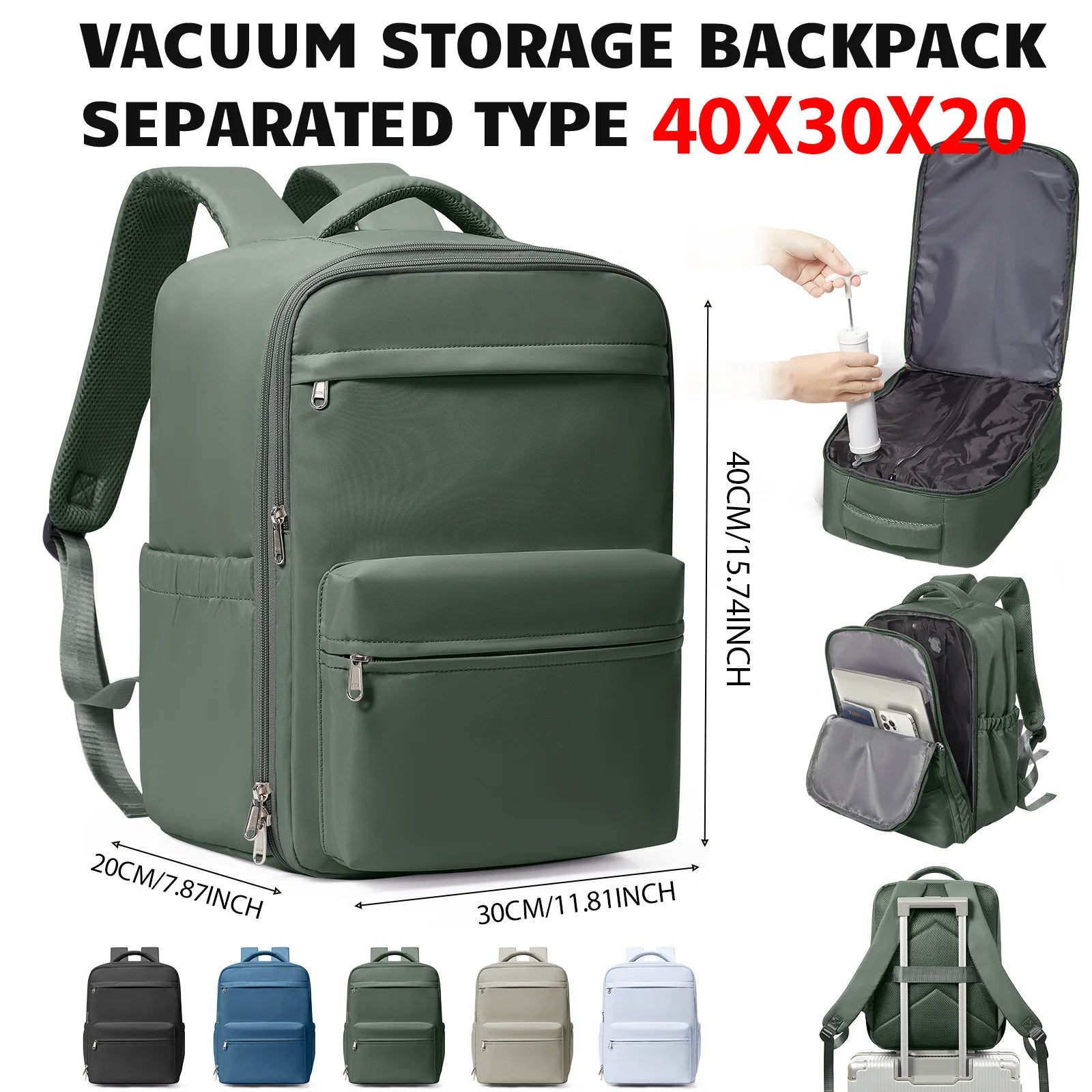 Ryanair 40x30x20 Travel Backpack – Vacuum Compression Cabin Bag with Pump, 15.6” Laptop Carry-On for Wizzair & Airline Personal Item