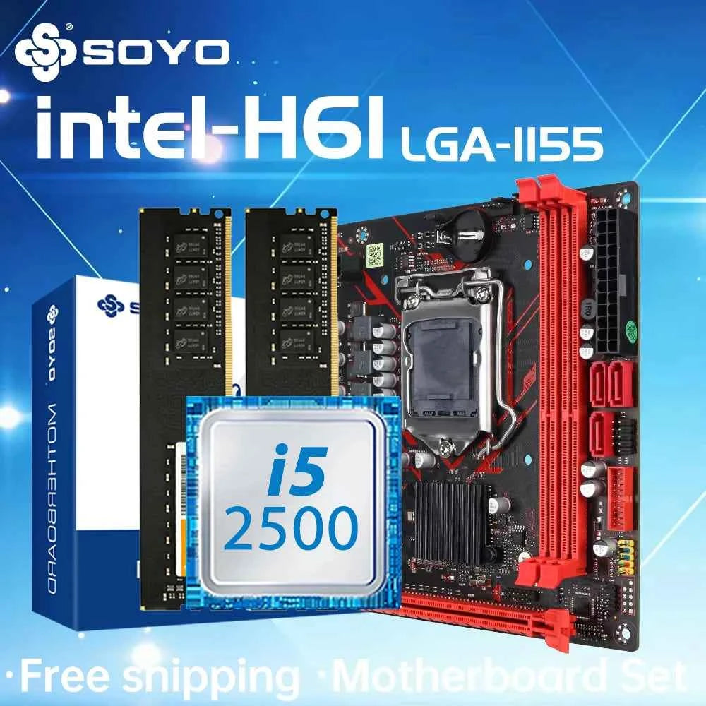 SOYO H61 Gaming Motherboard Kit with Intel  LGA1155 CPU i5 2500 DDR3 8G*2 Memory M.2 SATA Desktop Computer components