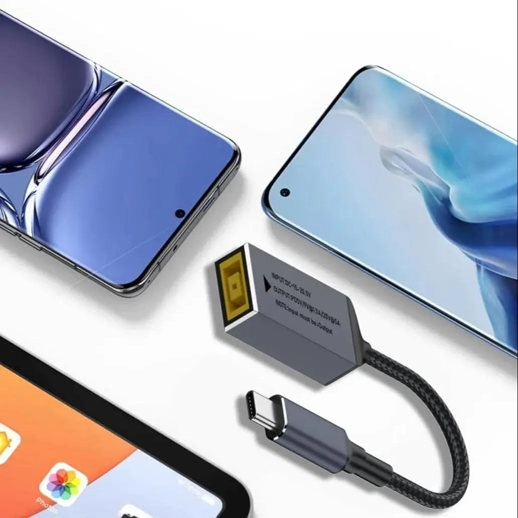 PD100W Square Jack to USB Type-C Converter Charging Cable Compatible with Lenovo Power Adapter for Laptops Mobile Phones Tablets