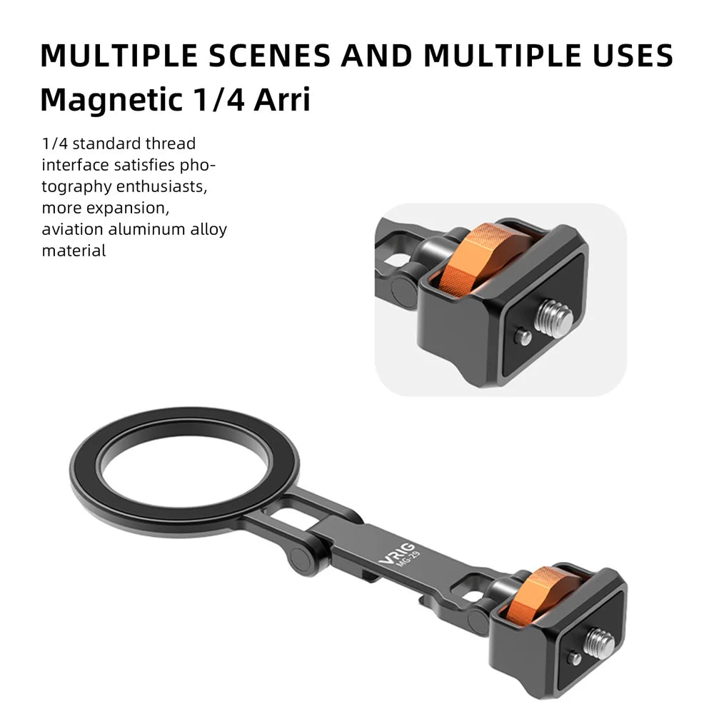 VRIG Magnetic Cold Shoe Mount Phone Holder W 1/4 Phone Tripod Mount for MagSafe iPhone 16 15 14 Samsung Camera Mic Light Monitor