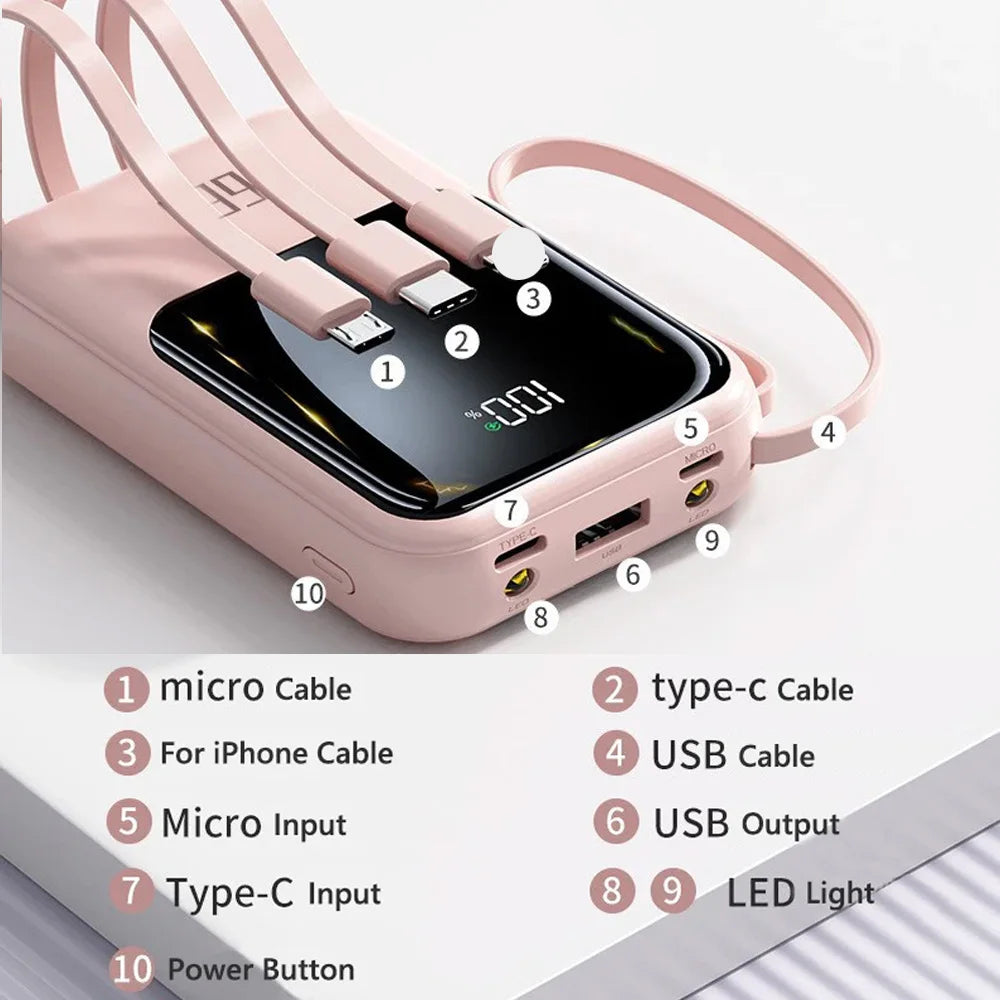 10000mAh Portable charger for phone, Power Bank Built-in 4 Cables and Flashlight ,PD22.5W Fast Charge USB C Battery Pack Compatible with IPhone and Sumsang Android,etc, Camping Travel Essentials