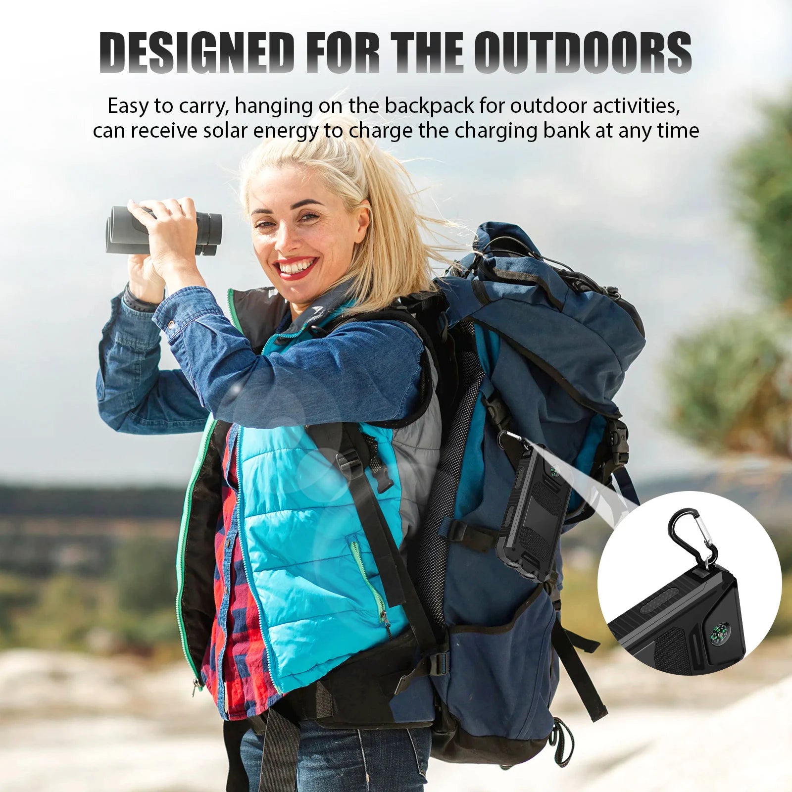 10000mAh Solar Power Bank Portable Waterproof Outdoor Dual 5V 1A USB Ports Fast Charging LED Flashlight for iPhone Tablets