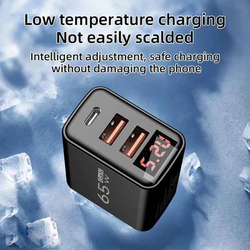 Type C USB 65W Fast Charger Mobile Phone Digital Display USB C Quick Charge 3.0 Wall Adapter For iPhone 14 Pro Oneplus Xiaomi 14