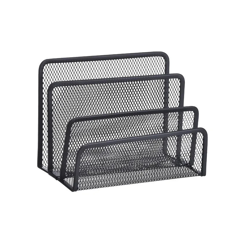 3-Layer Black Metal Mesh Notebook Stand Rack Desk Organizer for Papers Magazines Documents Books - Office Supplies