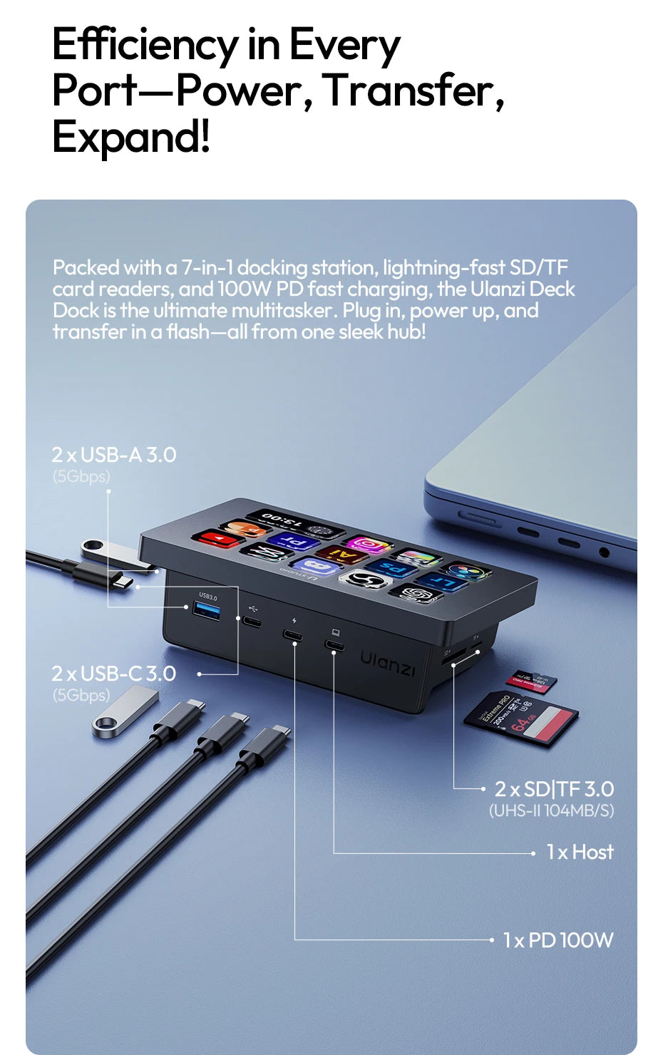 Ulanzi D200H Deck Dock AI-Powered Office Streaming Controller for Computer Fill Light for Intelligent Live broadcast Room