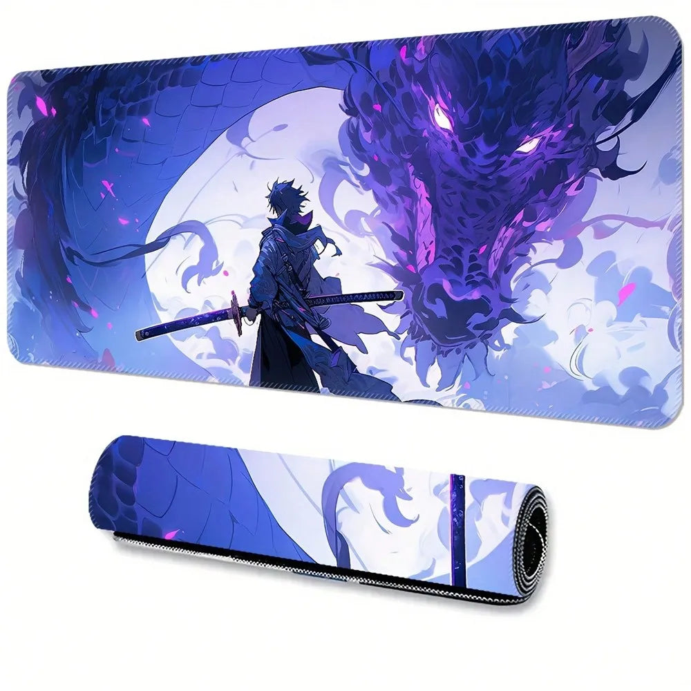 Purple Dragon Mouse Pad Anime Design Desk Mat Office Desk Accessories With Stitched Edge Non-Slip XXL Mousepad Rubber Base Keyboard Pad 35.4x15.7 Inch E-Sports