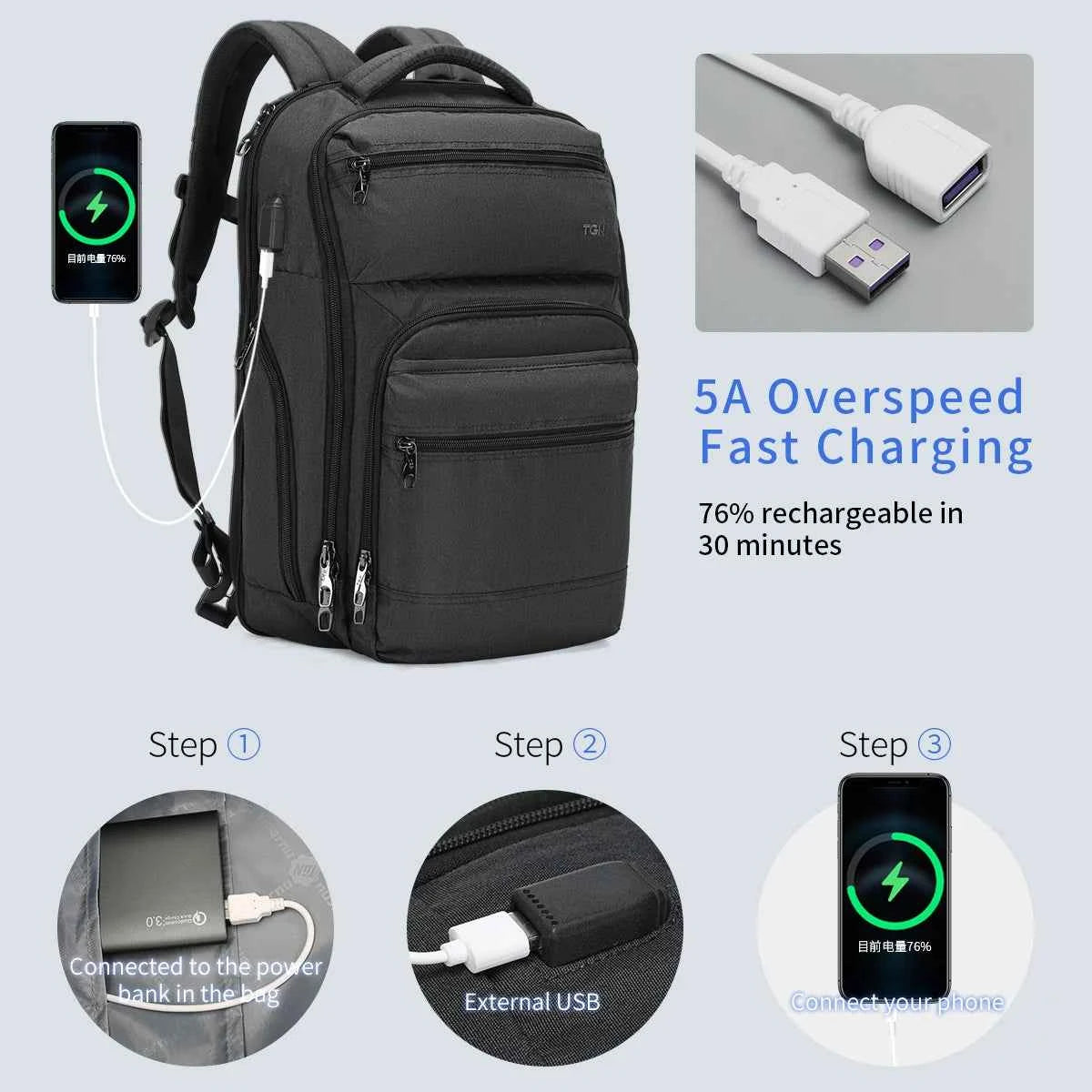 Tigernu Anti Theft Men Backpacks USB Charger Mochila 15.6inch Laptop Backpack Travel Backpacks Casual College Schoolbag Knapsack