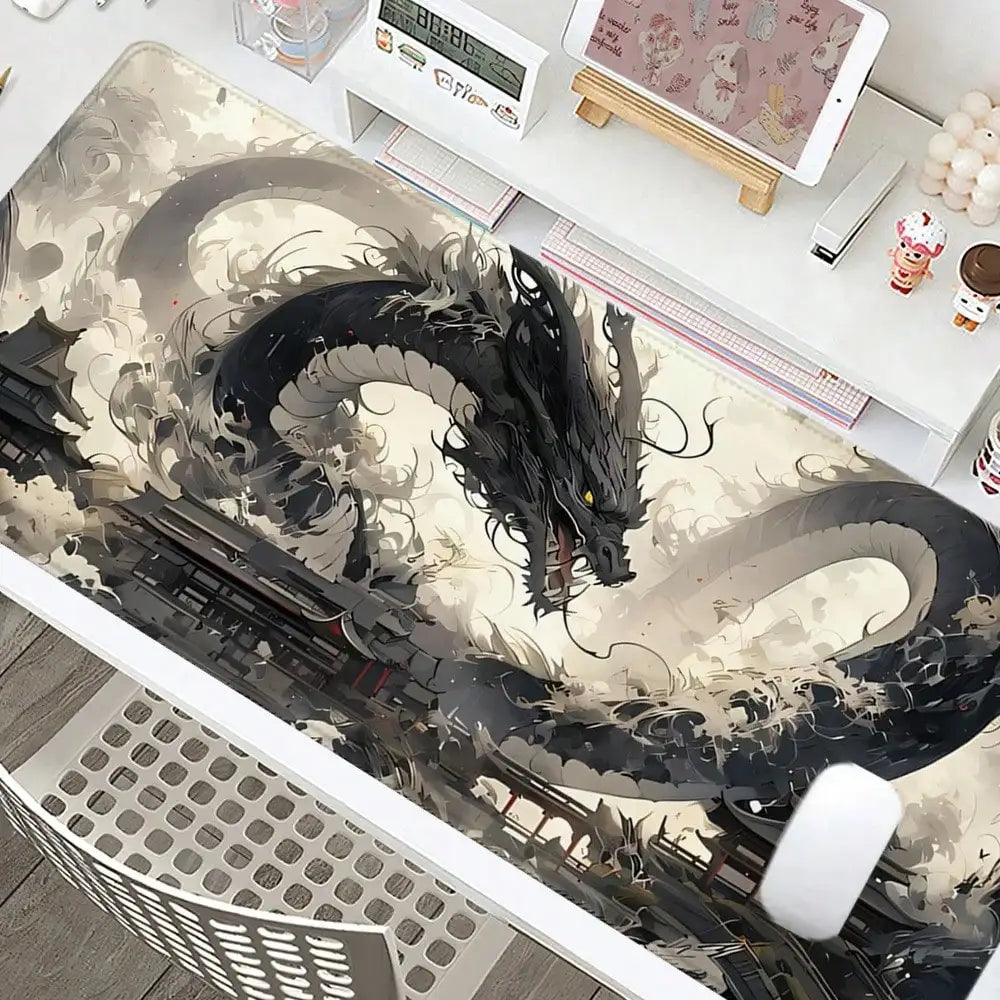Purple Dragon Mouse Pad Anime Design Desk Mat Office Desk Accessories With Stitched Edge Non-Slip XXL Mousepad Rubber Base Keyboard Pad 35.4x15.7 Inch E-Sports