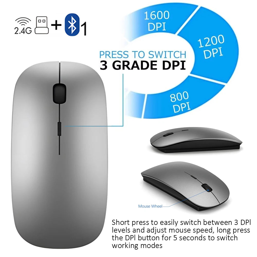 Hebrew English Ultra thin Israel Dual Mode Three Channel Bluetooth Wireless Keyboard and Mouse for Windows IOS Mac Android