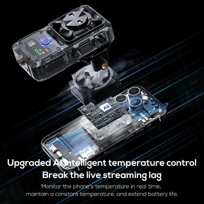 DL23 Semiconductor Phone Cooler Powerful Cooling 2000mAh Temperature Control Digital Display Dual Live Streaming Mount Holes