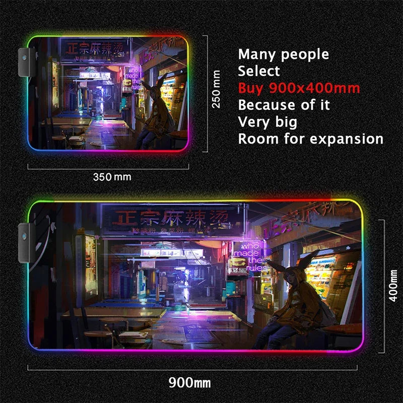 RGB Led Backlight Mouse Pad Cool Cyberpunk Gaming Accessories Carpets Large Mause Pad Gamer XL Neon Desk Mat Rug Mouse Mat