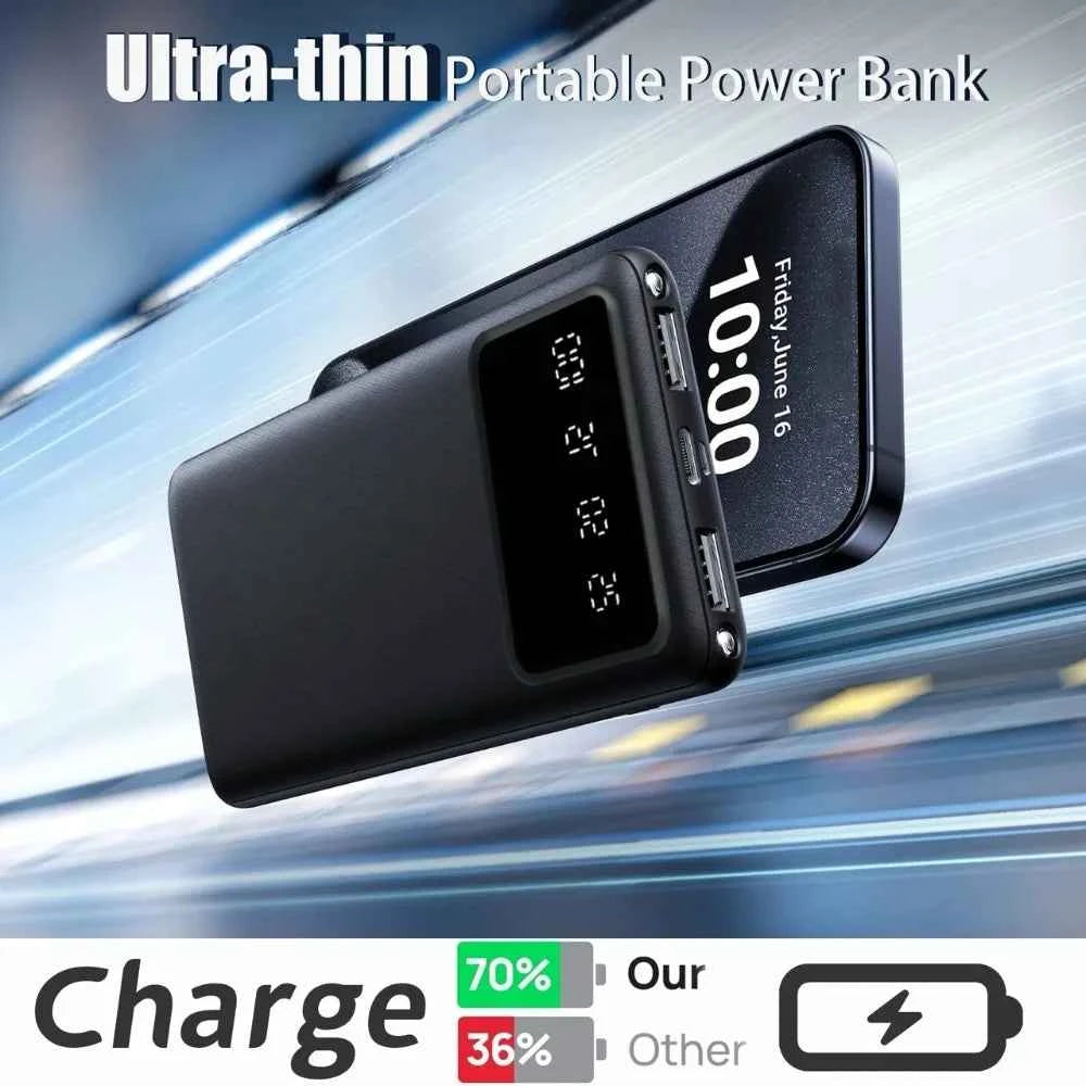 20000mAh Large Capacity Power Bank, 5V 2.1A Portable USB Charger with LED Digital Display, Dual USB Output Ports, Type-C & Micro Dual Inputs, Safe Stable Lithium Polymer Battery, Compatible with iOS & Android Devices