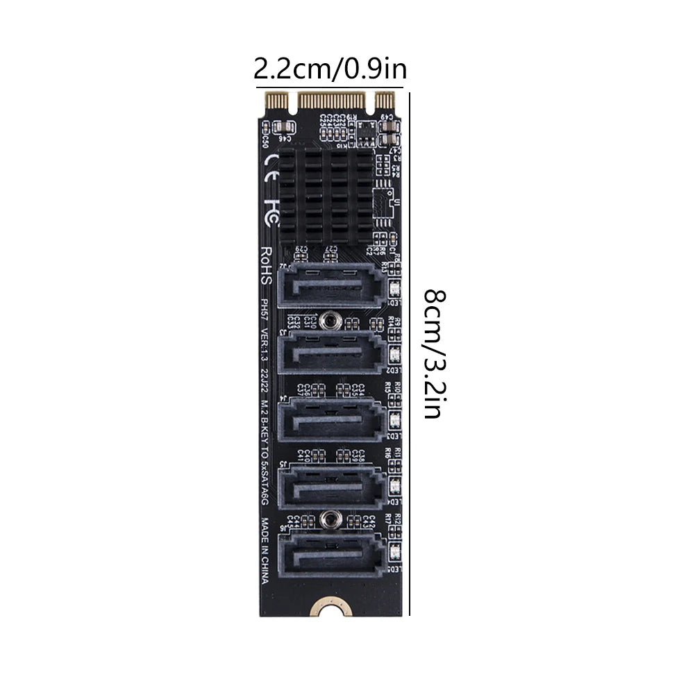 M.2 MKEY PCI-E Expansion Card 5/6 Port Adapter Card M.2 To SATA 3.0 Converter 6Gpbs SATA3.0 Adapter Support PM Function