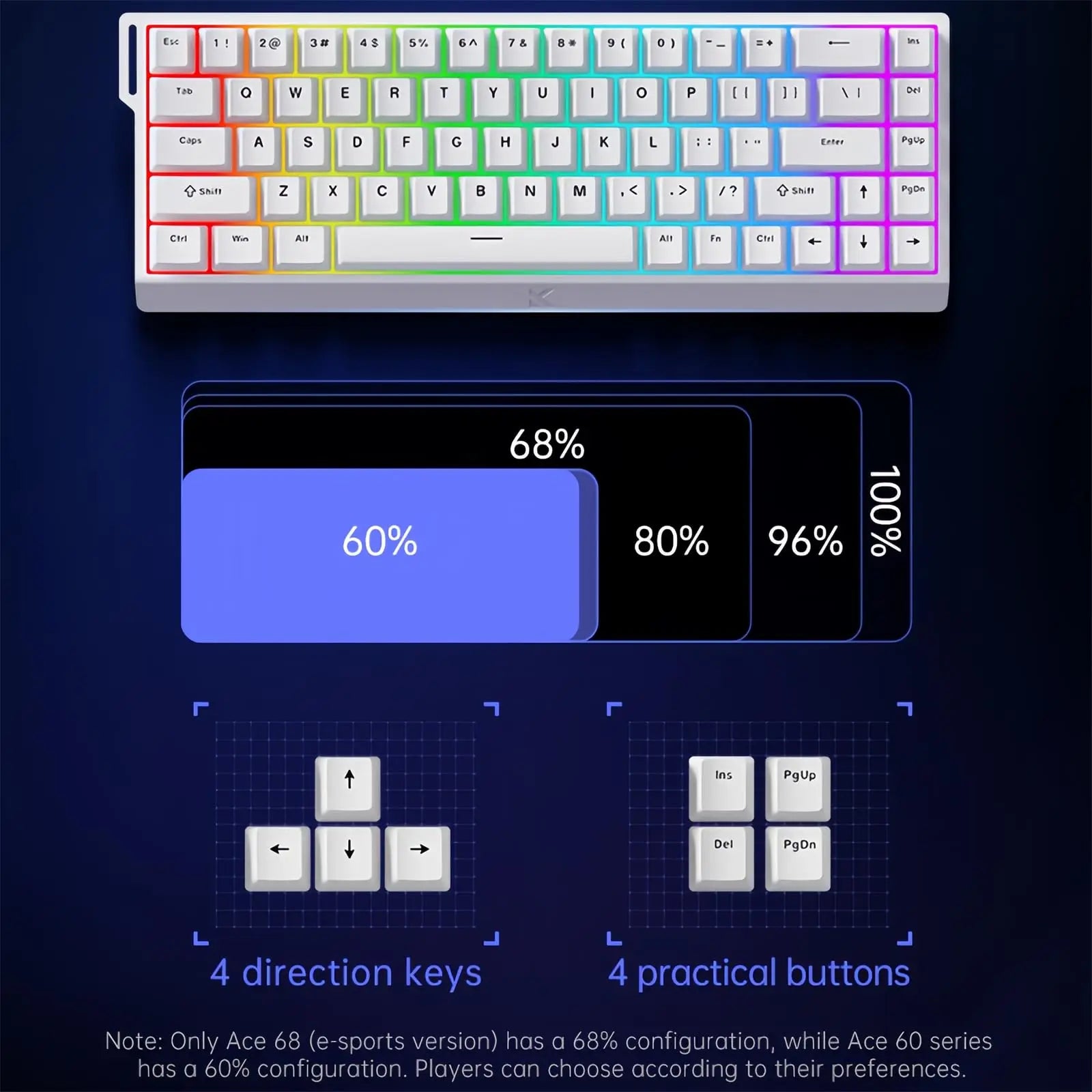 MCHOSE ACE68 Magnetic Keyboard Wired Mechanical ACE60 Pro for Gaming 0.01mm RapidTrigg 8000Hz SOCD/Rs 0.125ms 128K Sampling Rate