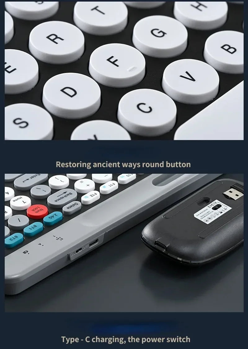 2.4G Wireless Keyboard Mouse Combo Portable Bluetooth Colorful Keyboard Rechargeable Silent for Tablet Laptop Desktop Computer