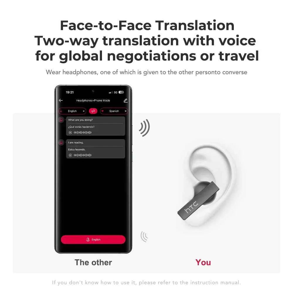 [Ultra HD Screen] HTC NE40 Earphones Bluetooth V6 TWS Sports Wireless Headphones AI Translator Earbud In-Ear Noise Reduction Mic