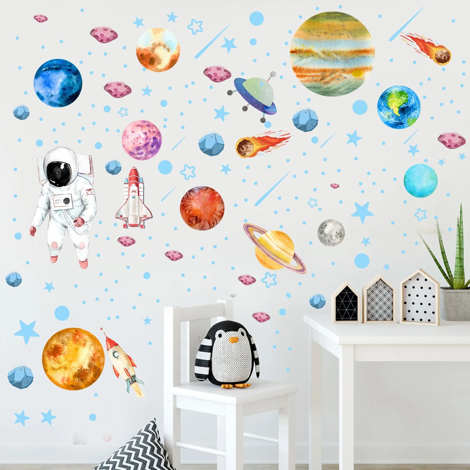 Glow in The Dark Stars Wall Stickers Glowing Stars for Ceiling Luminous Planet Spaceship Wall Decals DIY Kids Room Decor