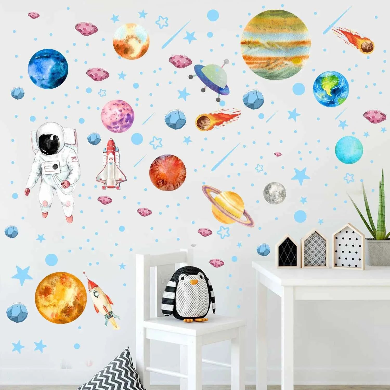 Glow in The Dark Stars Wall Stickers Glowing Stars for Ceiling Luminous Planet Spaceship Wall Decals DIY Kids Room Decor