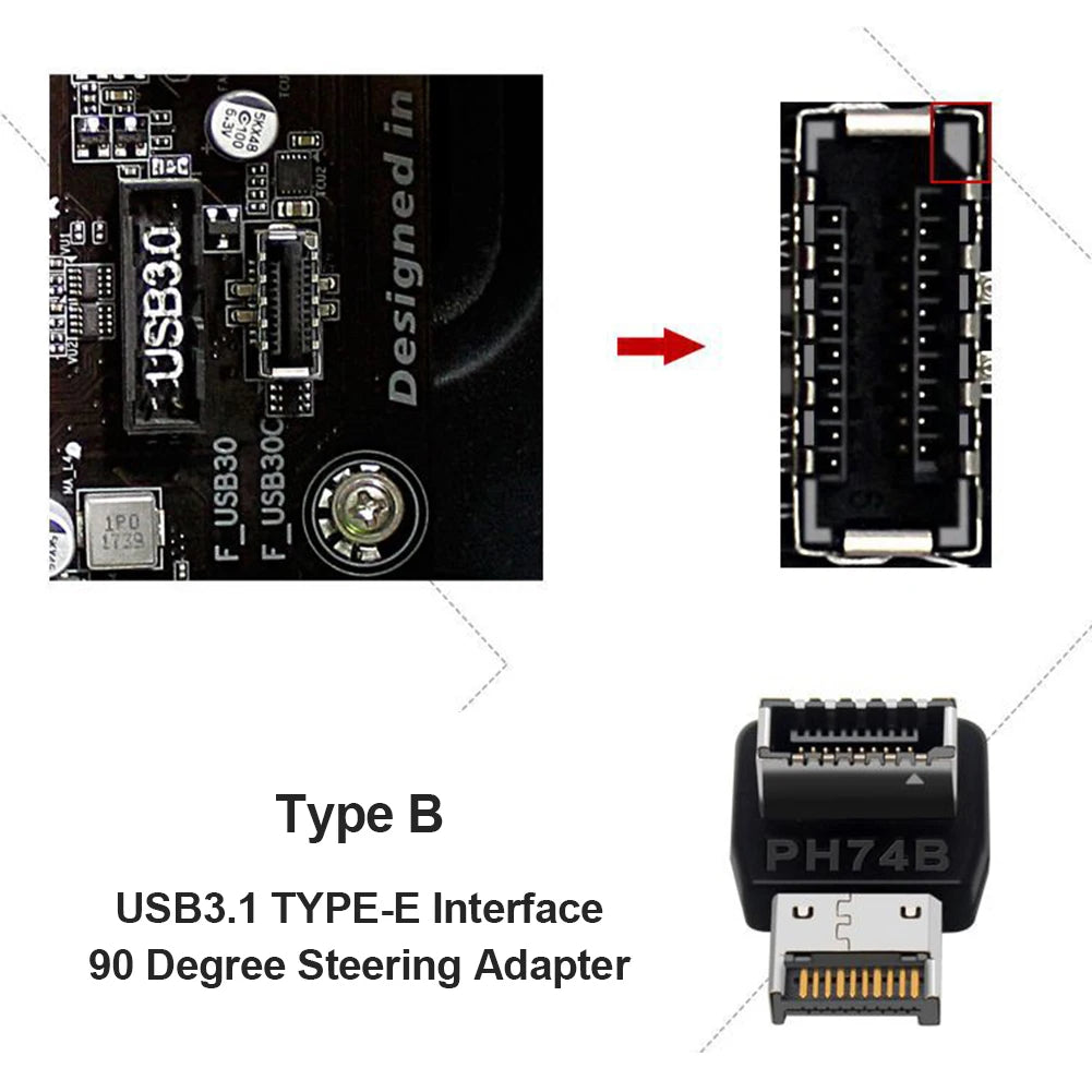 Motherboard USB C 3.1 Front Panel Adapter 90 Degree Angled Type E Male To Female Internal Connector for Asus Desktop Computer