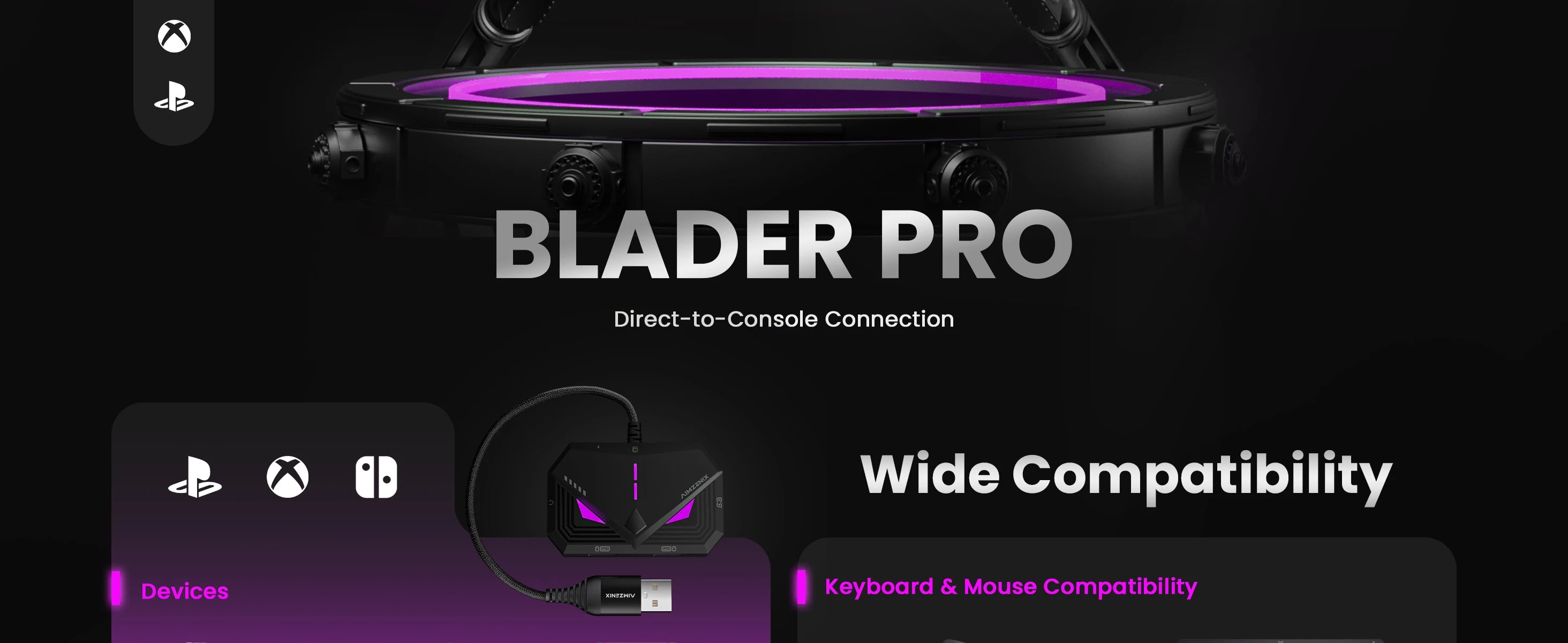Aimzenix Blader Pro AX160 Keyboard And Mouse Converter for PS4, XONE, X360, XSS, XSX, N-Switch, Supports 3.5mm Headphones, APP