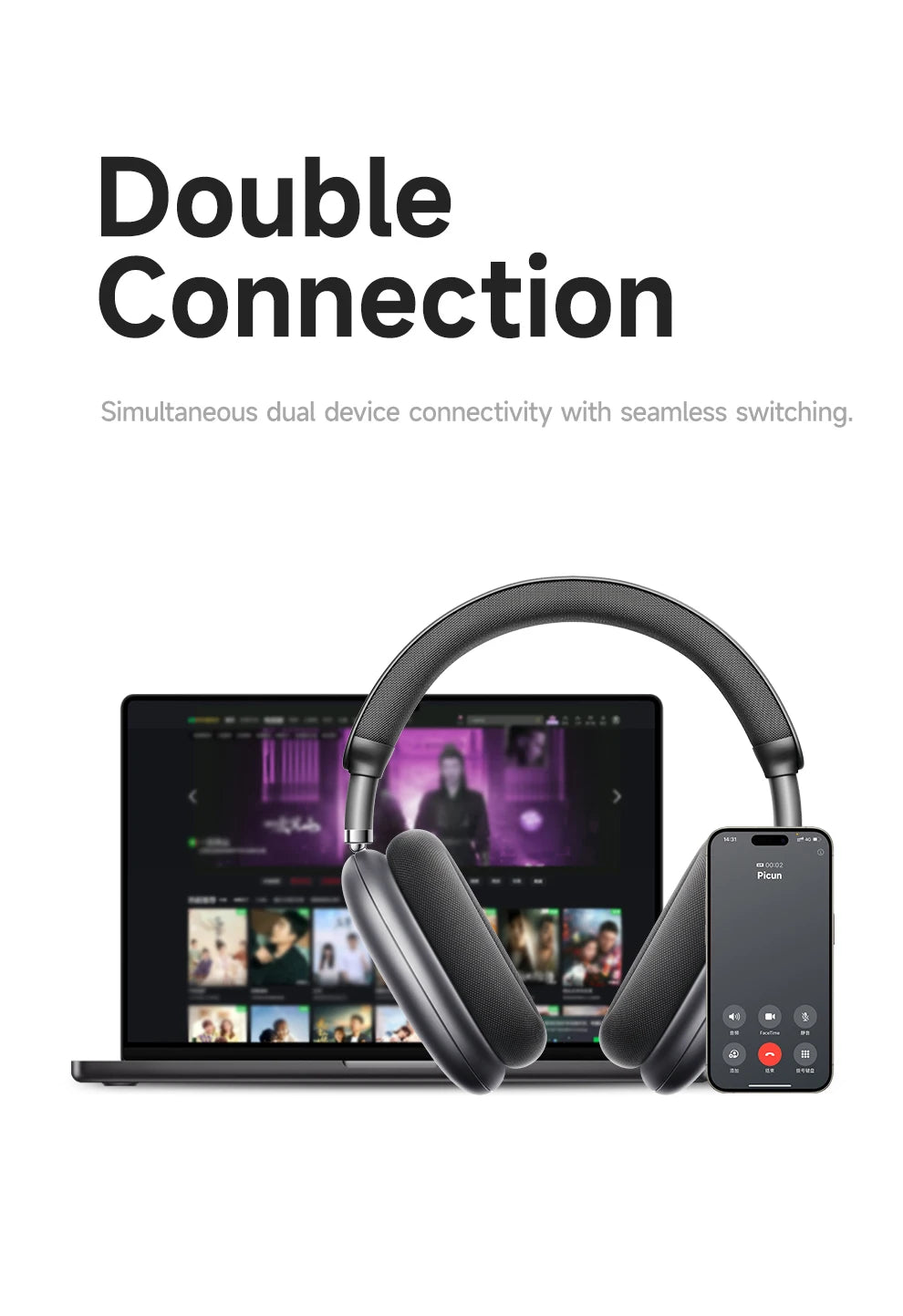 Picun F8 Pro -52dB Adaptive ANC Over Ear Headphone HIFI 3D Spatial Audio Wireless Earphone Bluetooth 6.0 140H Time Headset