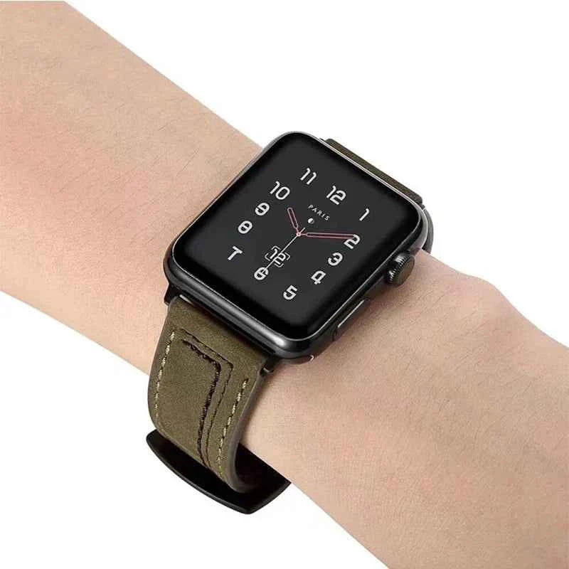 Leather Watchband for Apple Watch Series 9 8 7 6 SE 5 4 3 2 1 Durable Design Strap for iWatch Band 40mm 42mm 44mm 45mm 49mm 38mm