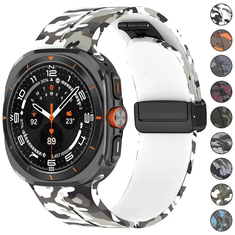 Camouflage Band for Samsung Galaxy Watch Ultra 47mm Silicone Magnetic Bracelet for Galaxy Watch 7 Ultra Replacement Watchband