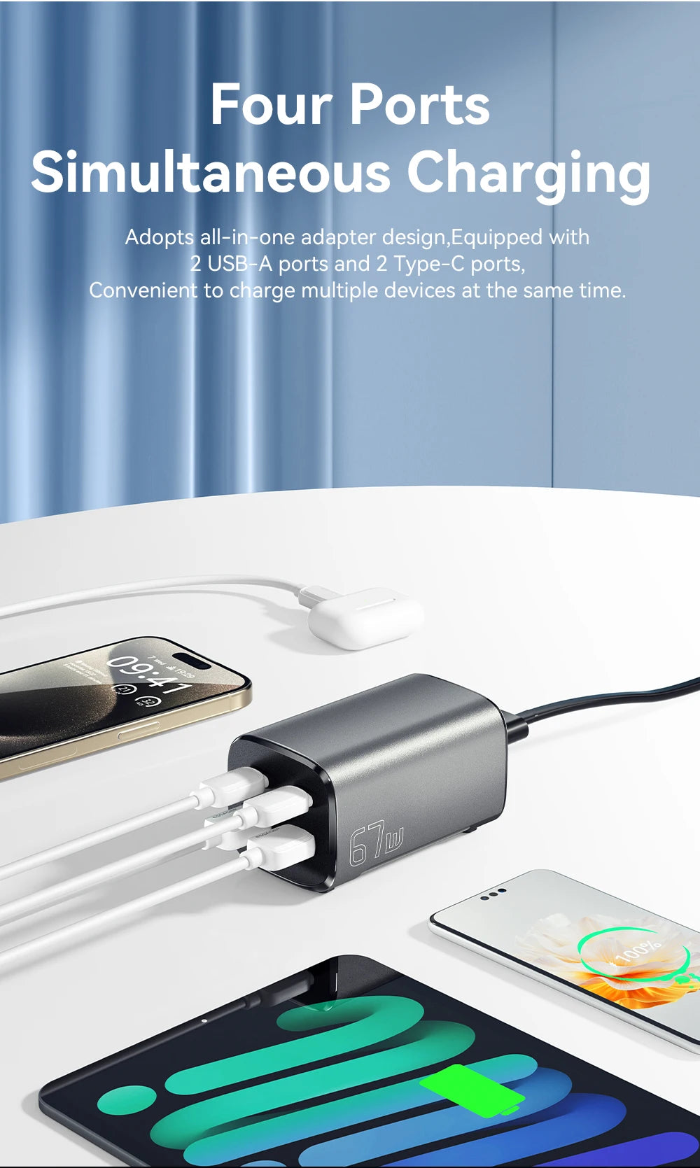 Essager 67W USB C GaN Charger Desktop Quick Charge 4.0 QC 3.0 PD Type C Fast Charging For MacBook Samsung POPC iPhone 15 Laptop