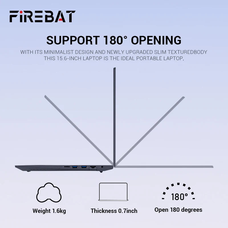 Firebat AT15 Laptop Intel N150 N100 CPU 15.6 Inch 16GB RAM SSD 512GB 1TB Lightweight Business Computer Notebook BT4.2 WiFi5 - WinSupport Tech