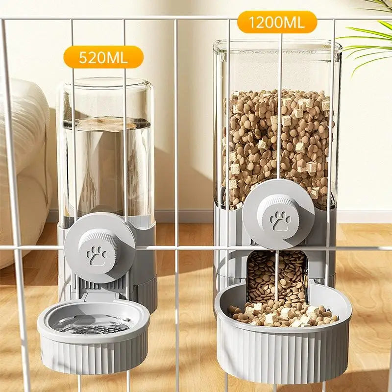 Automatic Cat Feeder Hanging Cage Small Pet Food Bowl Water Bottle Dispenser 1.2L Auto Gravity Pet Feeder & 520ml Waterer