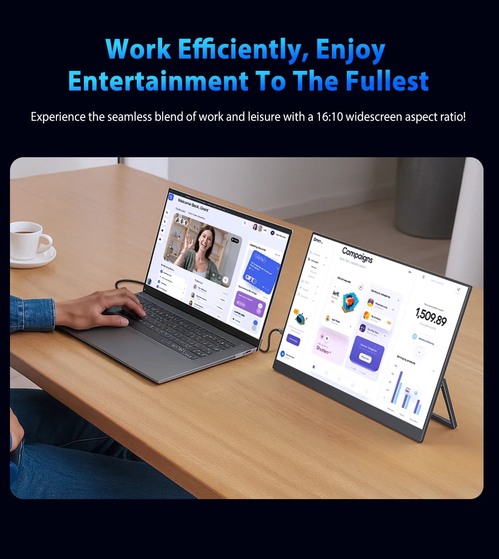 UPERFECT QLED Portable Monitor 16'' 2.5K 2560×1600 16:10 400Nits 100% DCI-P3 HDMI USB-C Travel Gaming Display For Laptop MacBook