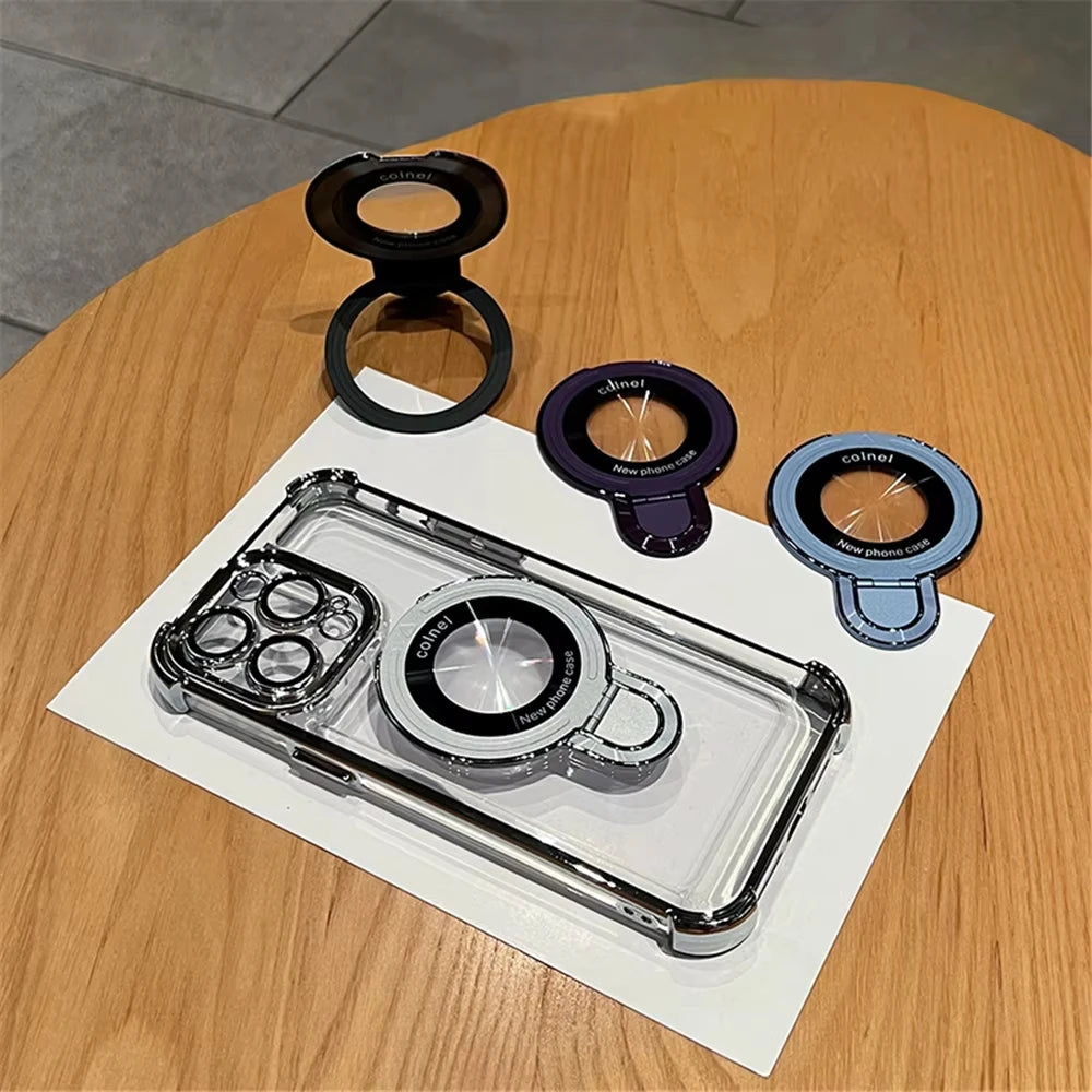 Luxury Plating Shockproof Magnetic Bracket For Magsafe Clear Case For iPhone 17 15 16 14 13 12 11Pro Max With Holder Stand Cover
