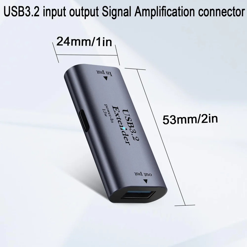 USB3.2 5Gbps 10m/33ft Long-Distance Data Extender Active Signal Amplifier Adapter with 5V/3A Power in, Compact Aluminum Design