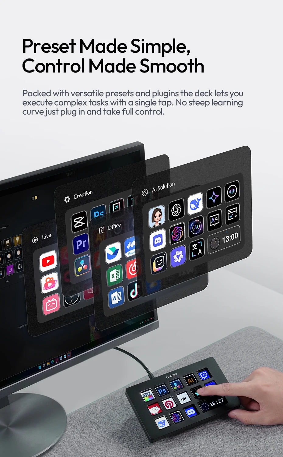 Ulanzi D200H Deck Dock AI-Powered Office Streaming Controller for Computer Fill Light for Intelligent Live broadcast Room