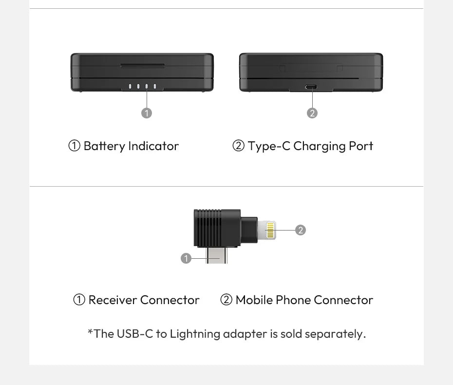 Ulanzi A100 Wireless Lavalier Microphone Professional 20M Audio Video Voice Recording Mic for iPhone 16 15 Android Phone Camera