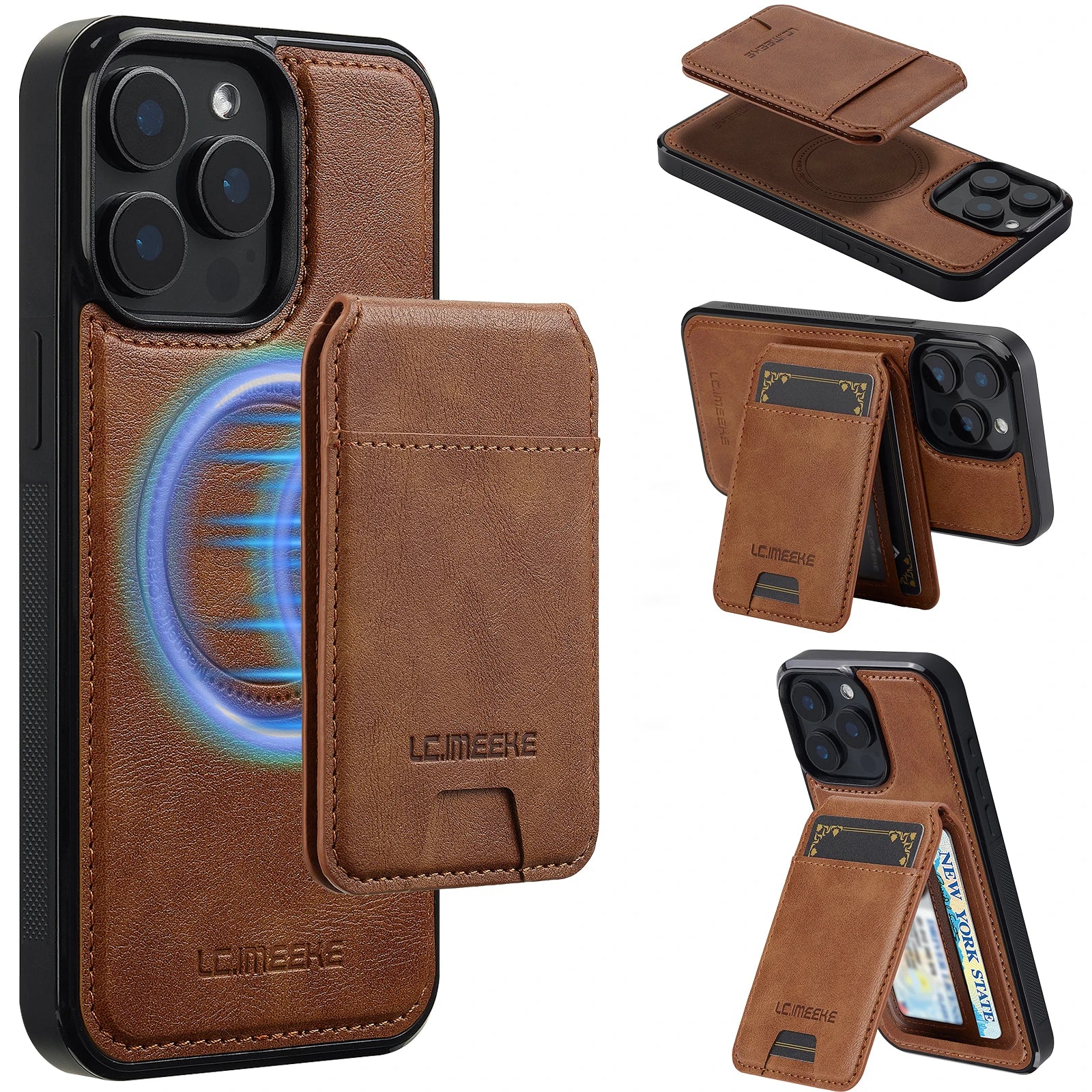 2 in 1 Detachable Leather iPhone Case with Card Pocket - Magnetic Cover for iPhone 17 pro Max 17 Air 15 14 13 12 11 pro Max