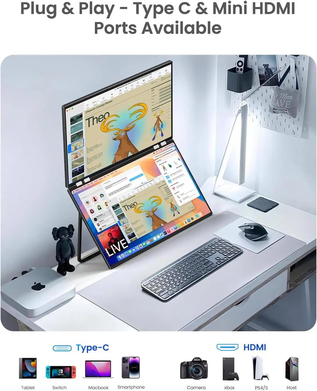 14‘’ Dual Portable Monitor Stacked Displays For Laptop Desktop PC MAC Phone Extended Screen 2240x1400 100%sRGB