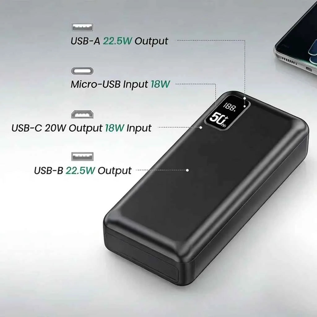 Hganus 50000mAh Powerbank 22.5W Fast Charge Protable Powerbank External Battery High Capacity For IPh xiaomi Samsung Outdoor Use