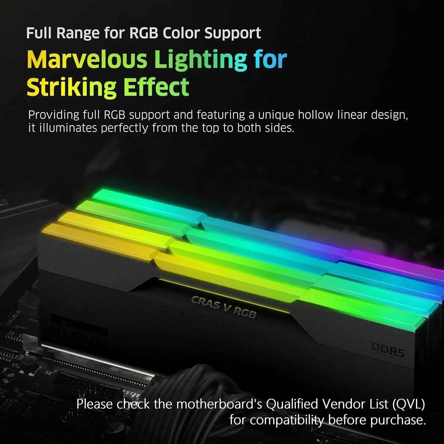 CRAS V RGB DDR5 64GB (2x32GB) 6000MHz CL30 A-DIE 1.35V Gaming Desktop Ram Memory SK Hynix Chip XMP 3.0 / AMD Expo Ready - Black