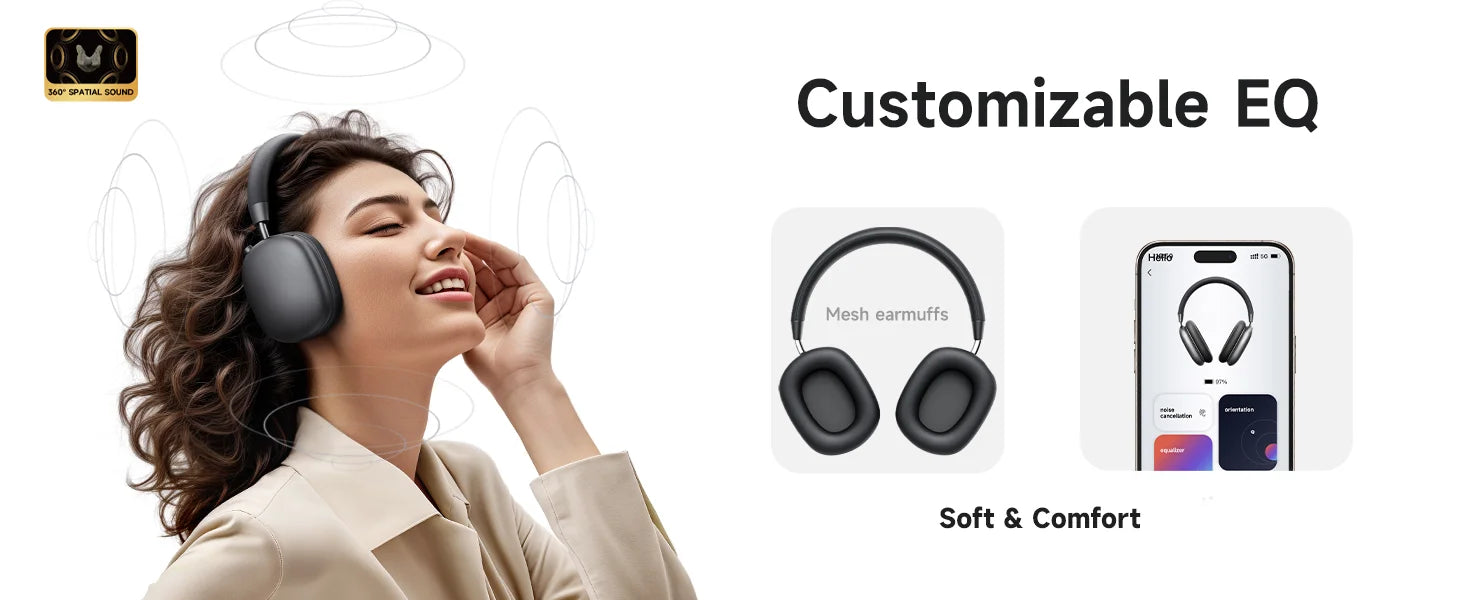 B36 Bluetooth 5.3 Hi-Res Audio Noise Cancelling Over-Ear Headphones with Mic, Deep Bass Low Latency Gaming Headset, USB-C Fast Charging
