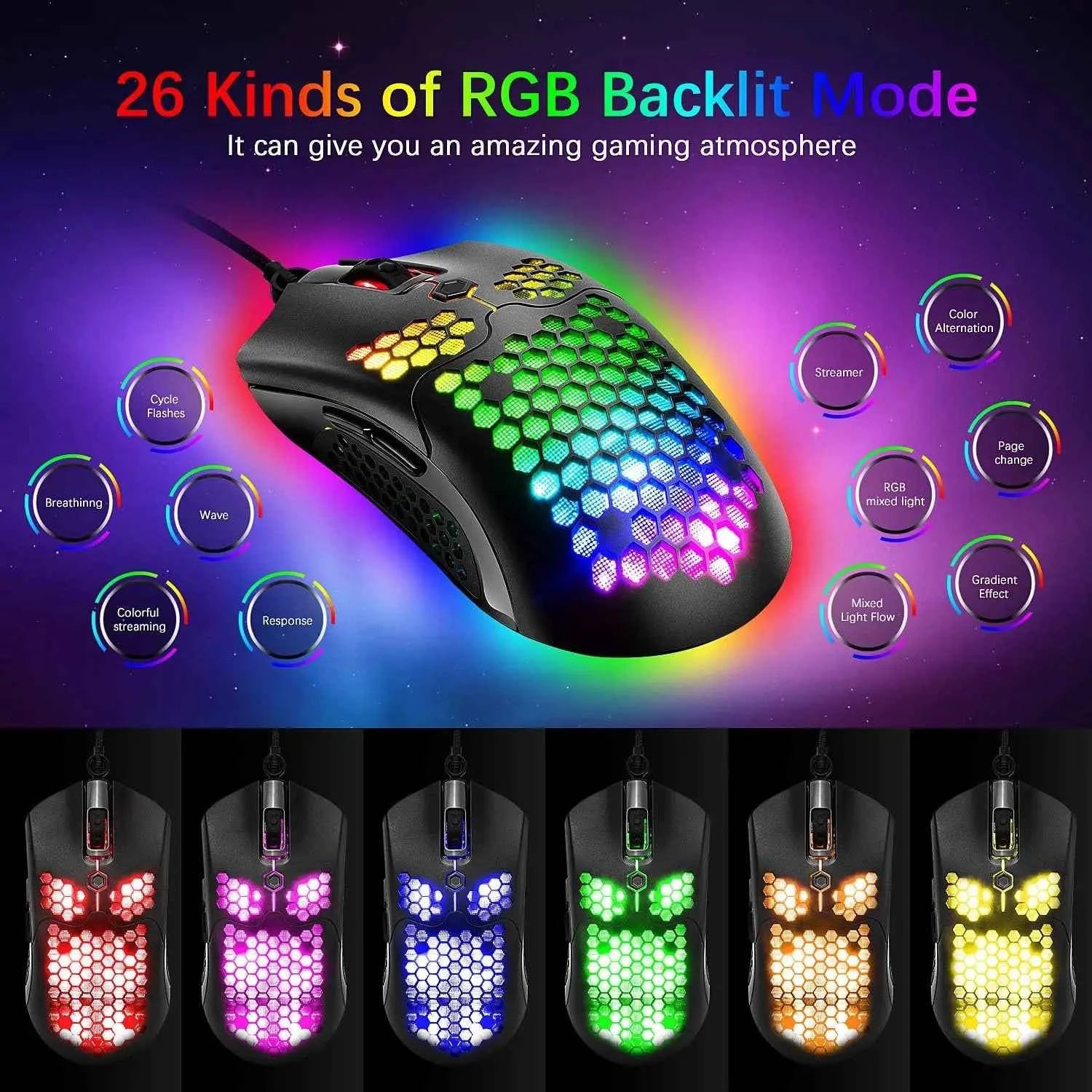 MAMBANAKE x ZIYOUANG AK33 Gaming Keyboard,M5 Mouse,Rainbow LED Backlit Mechanical Keyboard